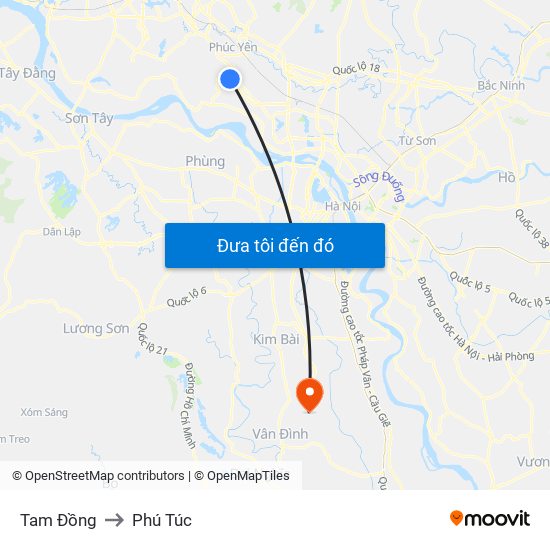 Tam Đồng to Phú Túc map