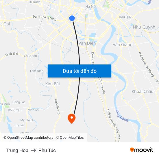 Trung Hòa to Phú Túc map
