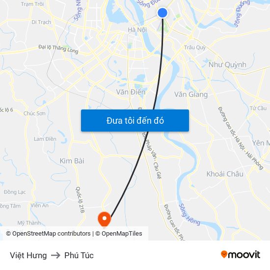Việt Hưng to Phú Túc map
