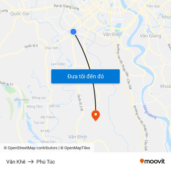 Văn Khê to Phú Túc map