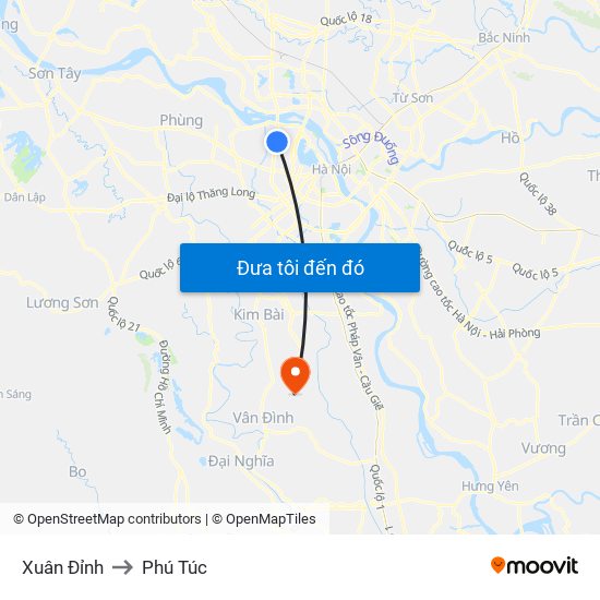 Xuân Đỉnh to Phú Túc map