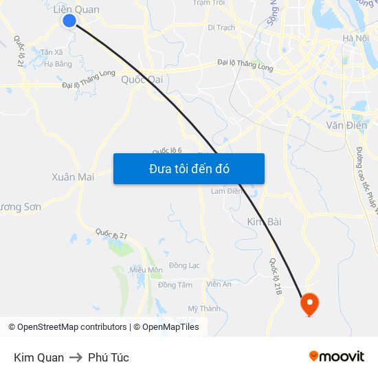 Kim Quan to Phú Túc map