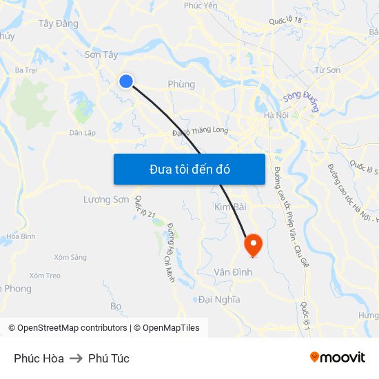 Phúc Hòa to Phú Túc map