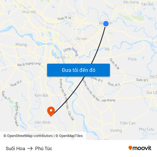 Suối Hoa to Phú Túc map