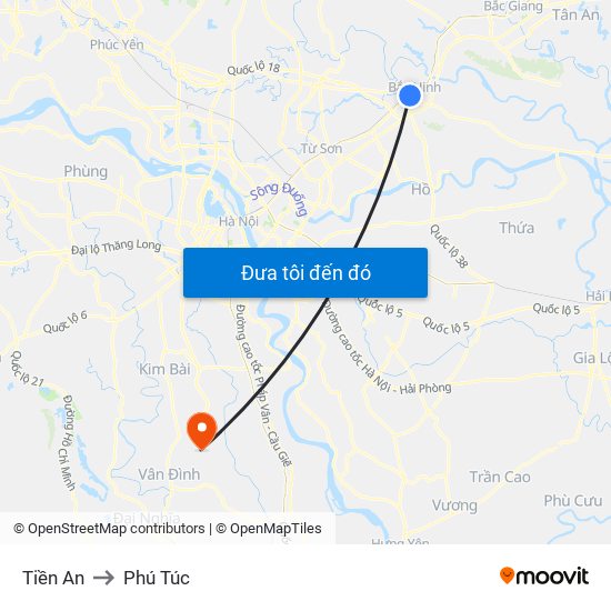 Tiền An to Phú Túc map