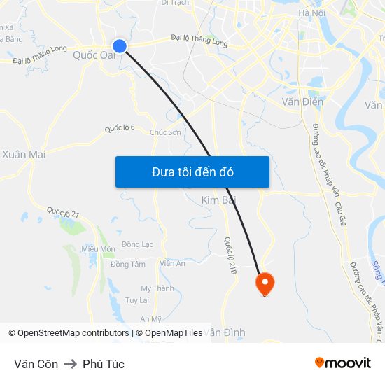 Vân Côn to Phú Túc map