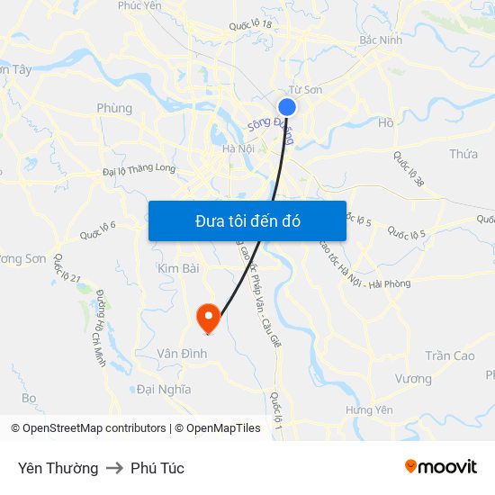 Yên Thường to Phú Túc map