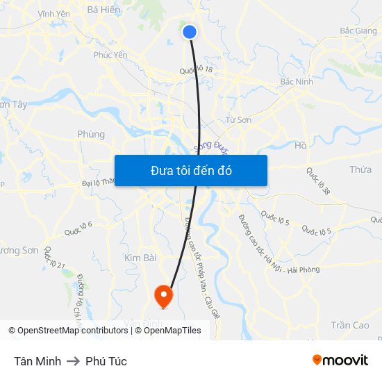 Tân Minh to Phú Túc map