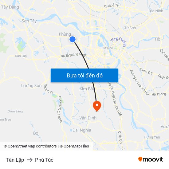 Tân Lập to Phú Túc map