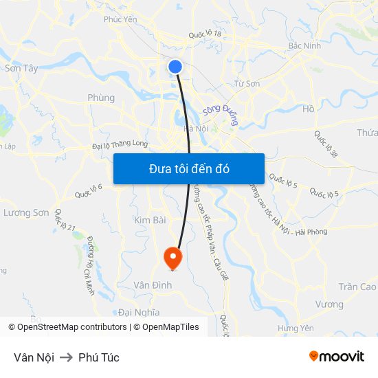 Vân Nội to Phú Túc map