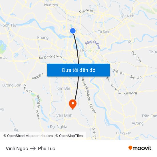 Vĩnh Ngọc to Phú Túc map