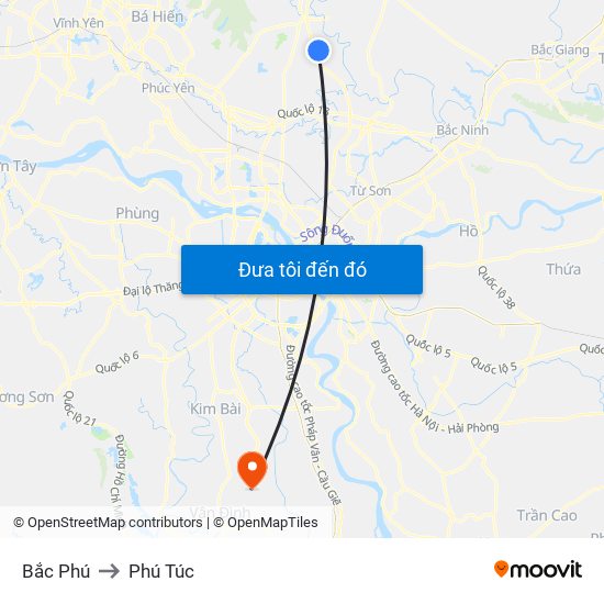 Bắc Phú to Phú Túc map