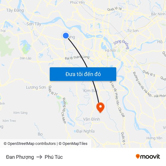 Đan Phượng to Phú Túc map