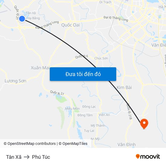 Tân Xã to Phú Túc map