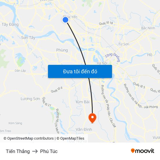 Tiến Thắng to Phú Túc map