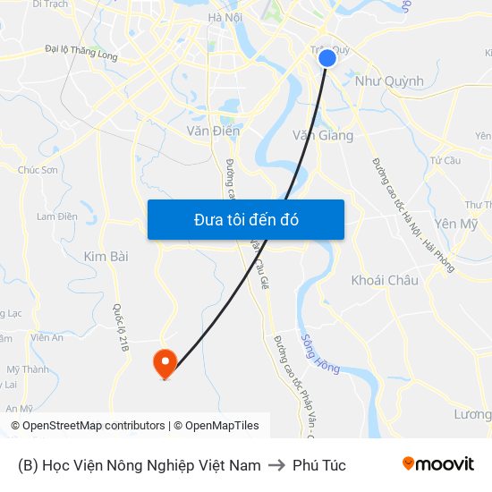 (B) Học Viện Nông Nghiệp Việt Nam to Phú Túc map