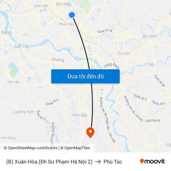(B) Xuân Hòa (Đh Sư Phạm Hà Nội 2) to Phú Túc map
