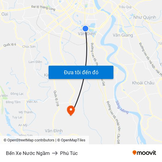 Bến Xe Nước Ngầm to Phú Túc map