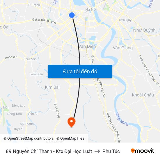 89 Nguyễn Chí Thanh - Ktx Đại Học Luật to Phú Túc map