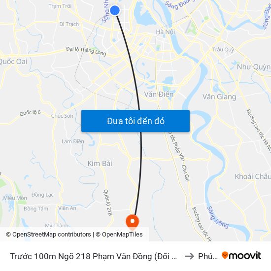 Trước 100m Ngõ 218 Phạm Văn Đồng (Đối Diện Công Viên Hòa Bình) to Phú Túc map