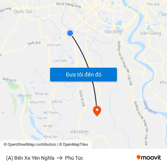 (A) Bến Xe Yên Nghĩa to Phú Túc map