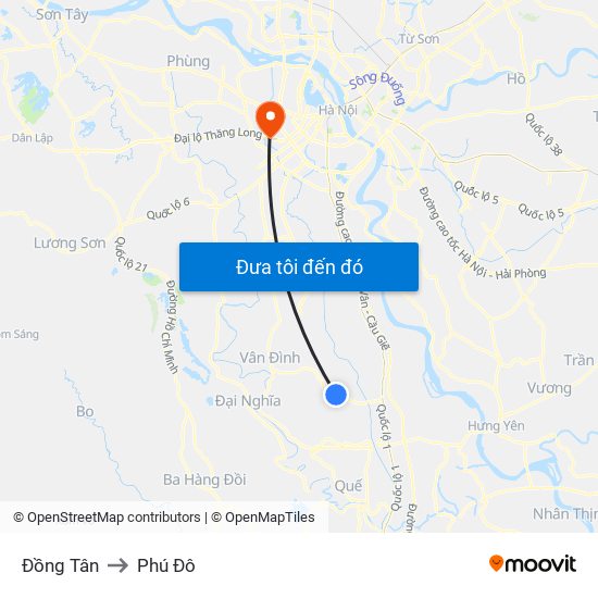 Đồng Tân to Phú Đô map
