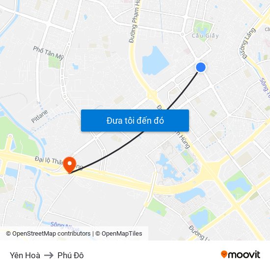 Yên Hoà to Phú Đô map