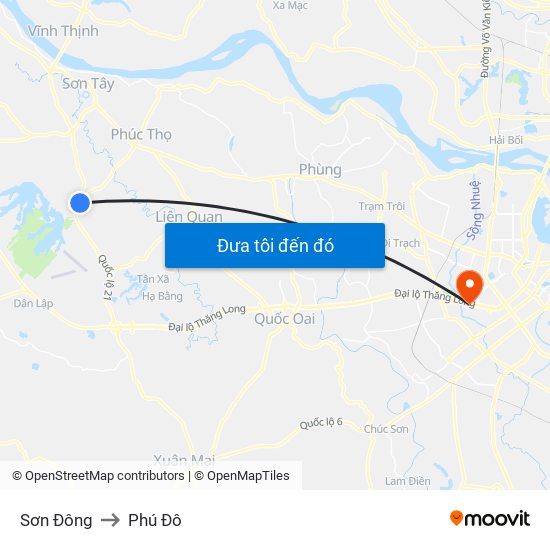 Sơn Đông to Phú Đô map