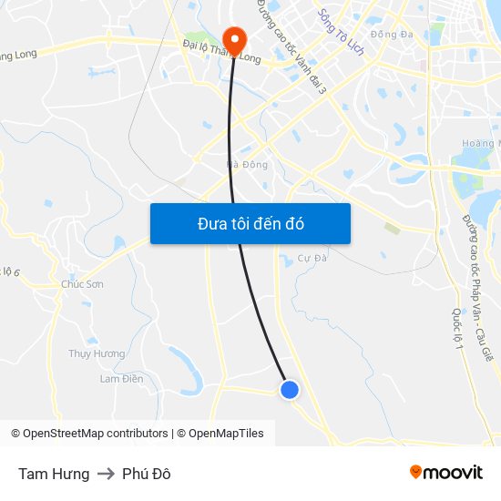 Tam Hưng to Phú Đô map