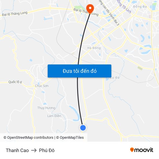 Thanh Cao to Phú Đô map