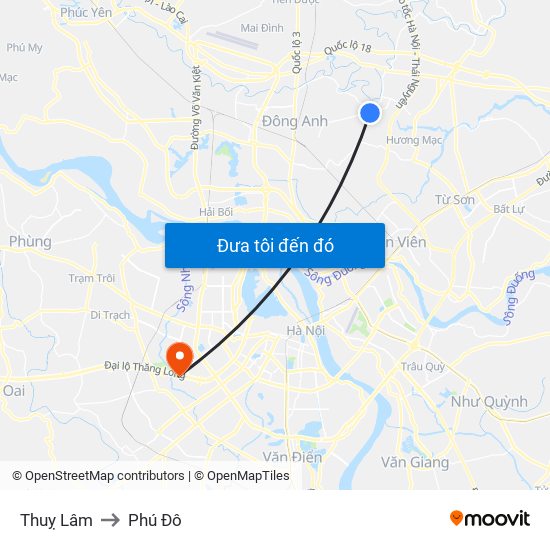 Thuỵ Lâm to Phú Đô map