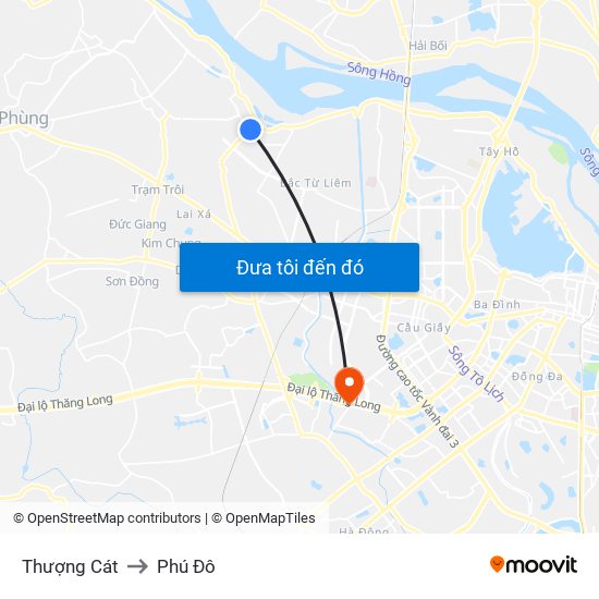 Thượng Cát to Phú Đô map