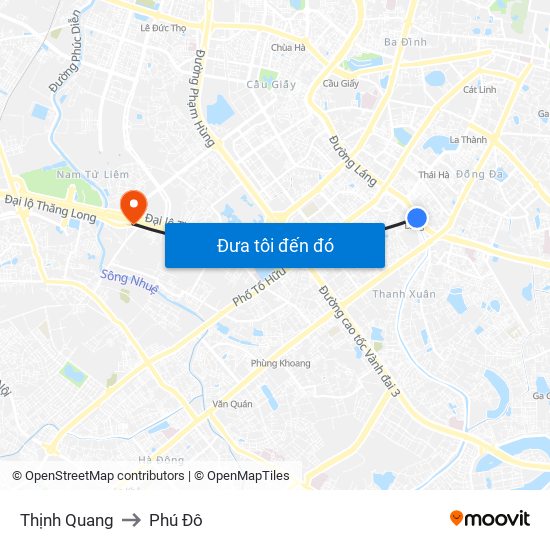 Thịnh Quang to Phú Đô map