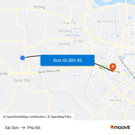 Sài Sơn to Phú Đô map