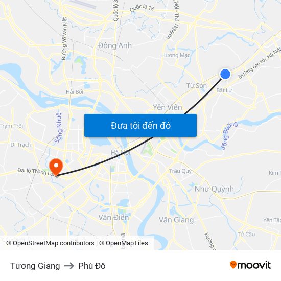 Tương Giang to Phú Đô map