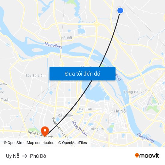 Uy Nỗ to Phú Đô map