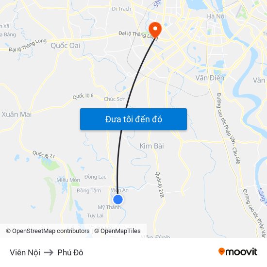 Viên Nội to Phú Đô map