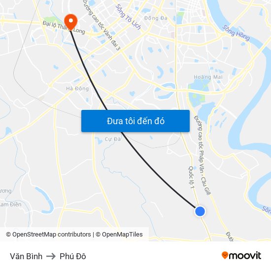Văn Bình to Phú Đô map
