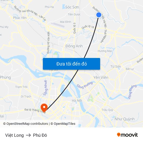 Việt Long to Phú Đô map