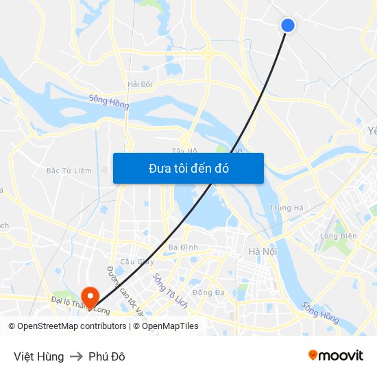 Việt Hùng to Phú Đô map