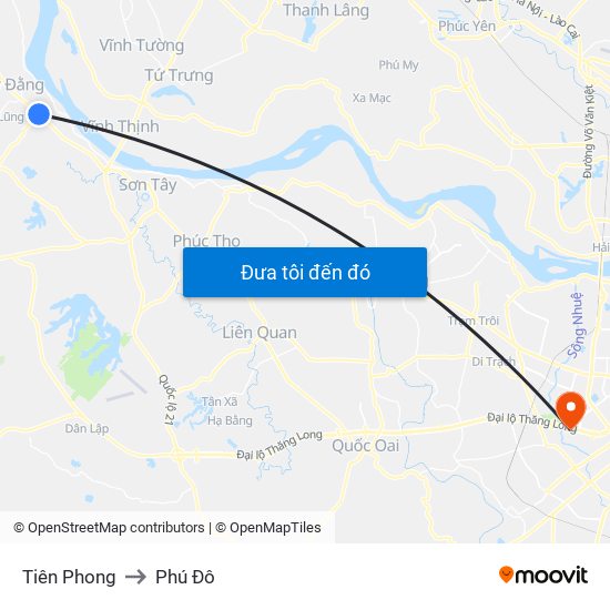 Tiên Phong to Phú Đô map