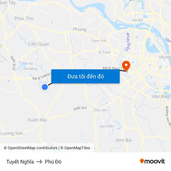 Tuyết Nghĩa to Phú Đô map