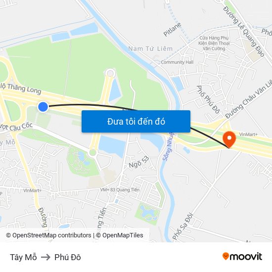 Tây Mỗ to Phú Đô map
