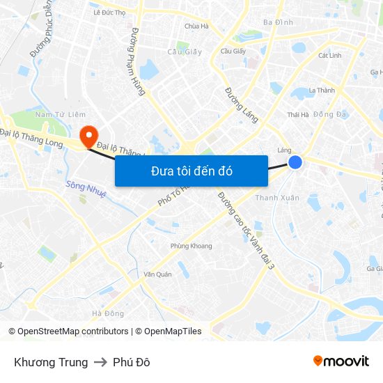 Khương Trung to Phú Đô map