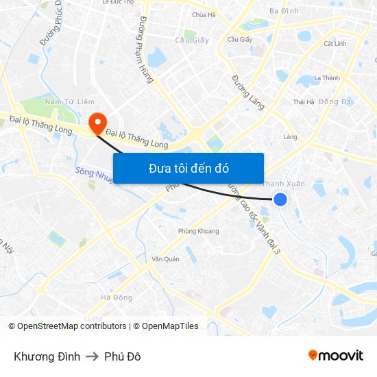 Khương Đình to Phú Đô map