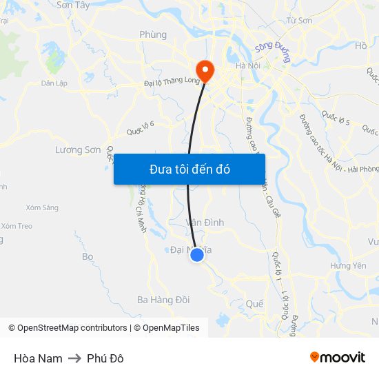 Hòa Nam to Phú Đô map