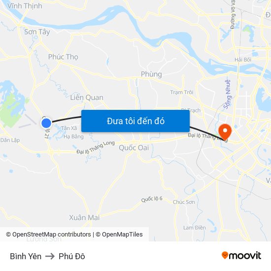 Bình Yên to Phú Đô map