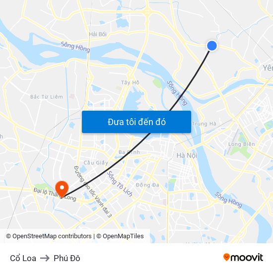 Cổ Loa to Phú Đô map