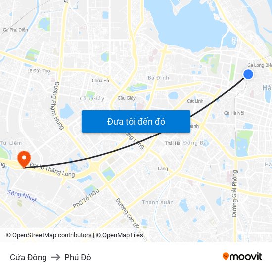 Cửa Đông to Phú Đô map