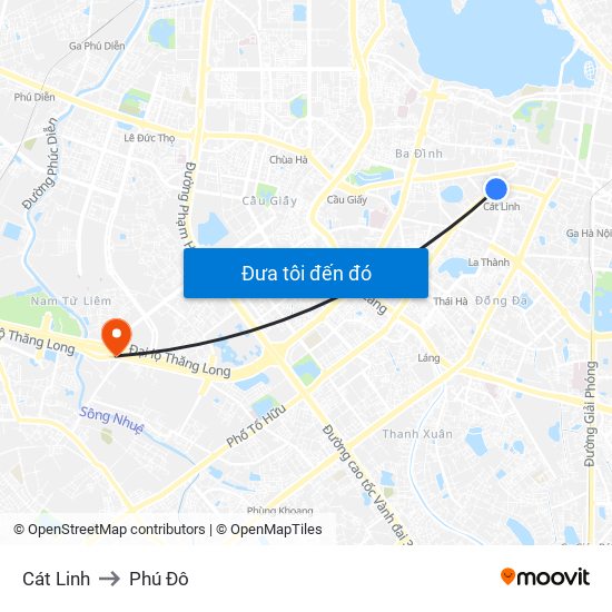 Cát Linh to Phú Đô map